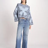 camicia m/l piu ricamo fiorellini 113 BLU sea ny 