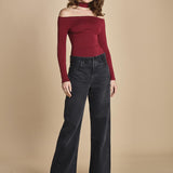 body manica lunga con spalle scoperte DRUNK BURGUNDY undress code 