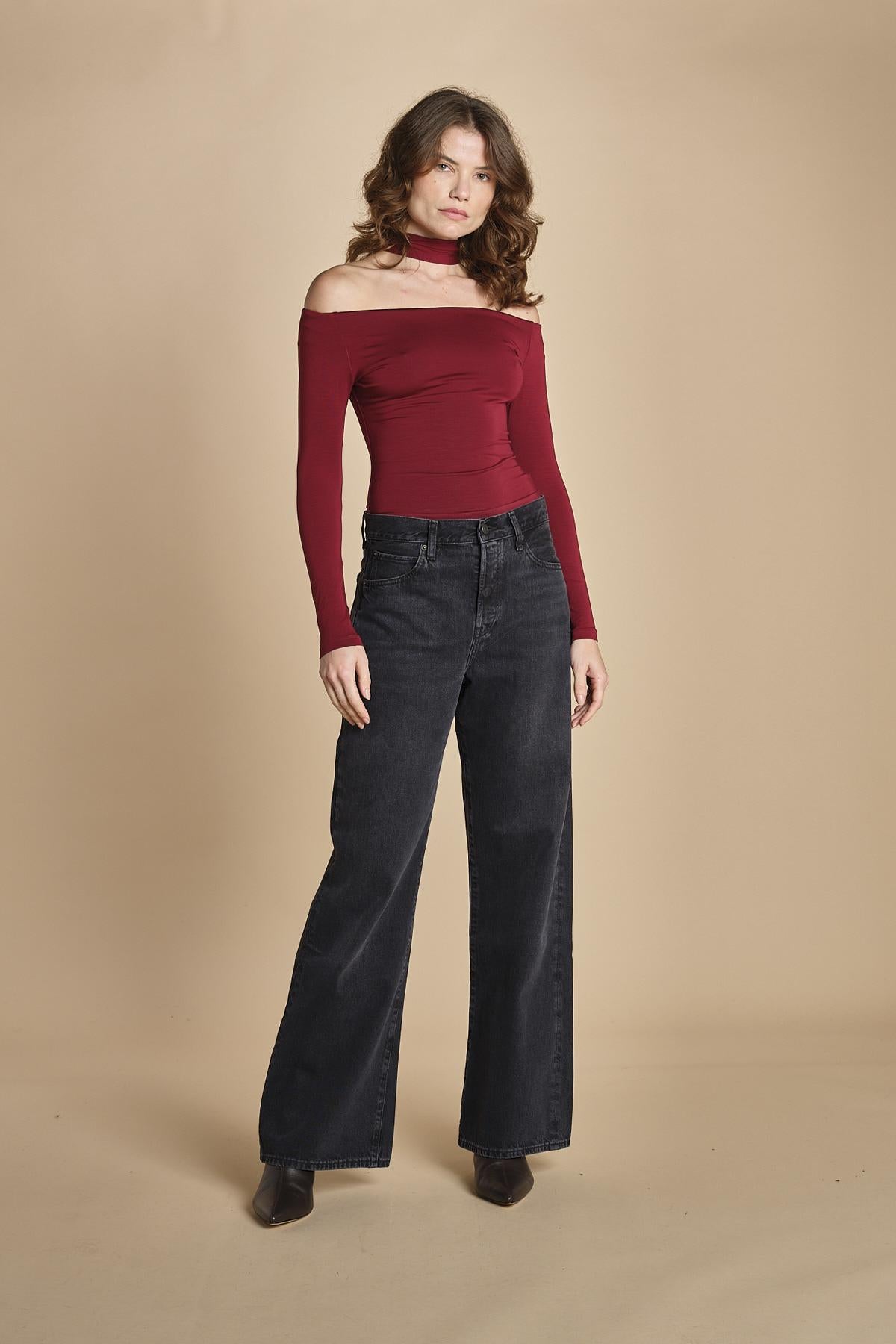 body manica lunga con spalle scoperte DRUNK BURGUNDY undress code 
