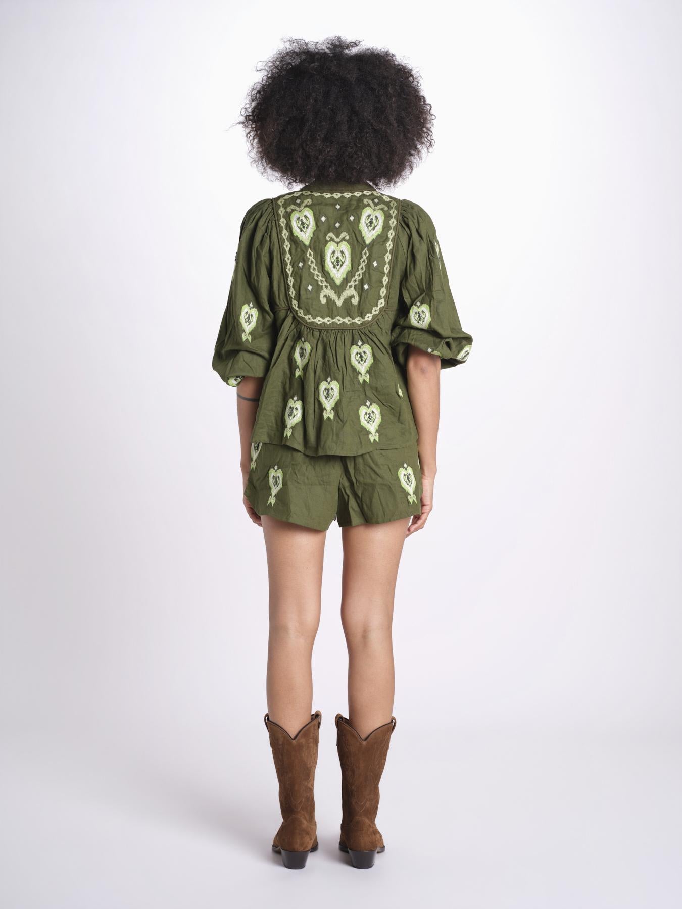 camicia m/l ricamo cuori 344172 GREEN L 0013 farm rio 