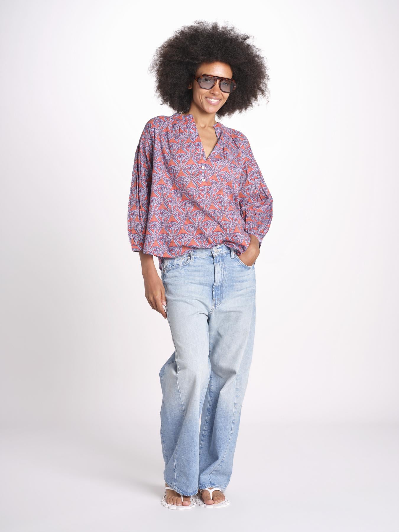 camicia girocollo palme VT6245 ORANGE zen ethic 