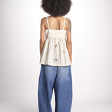 top a righe con fiorellini ricamati 1WS-58S BEIGE.WHITE STRIPES payal pratap 