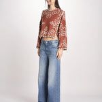 camicia m/l piu ricamo fiorellini 113 BROWN sea ny 