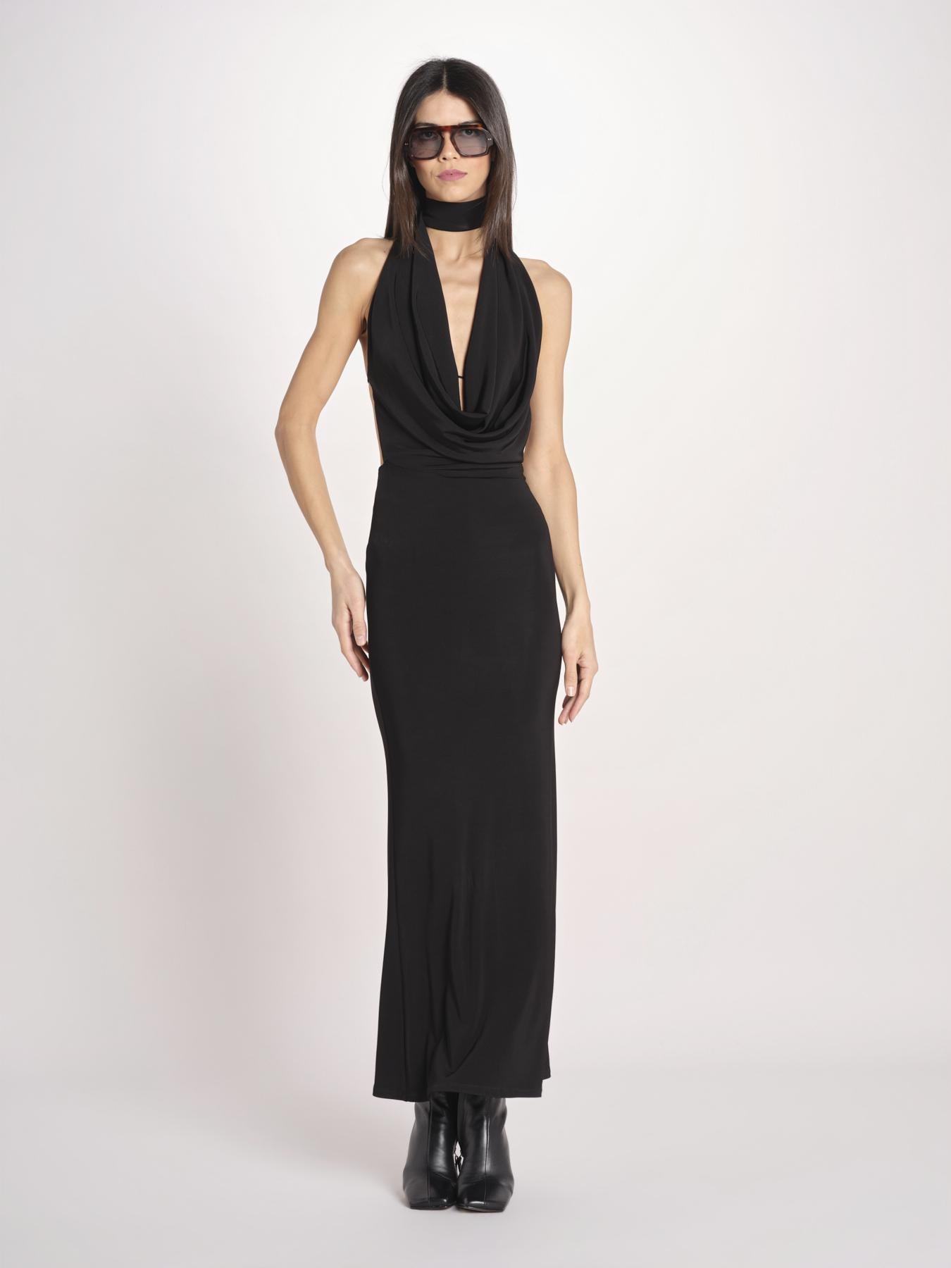 abito lungo con scollo drappeggiato RHAPSODY NERO undress code 