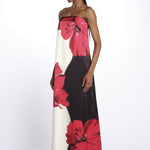 Abito AMAPOLA  lungo stampa fiore 1035 POPPY BLACK CREAM rebecca vallance 