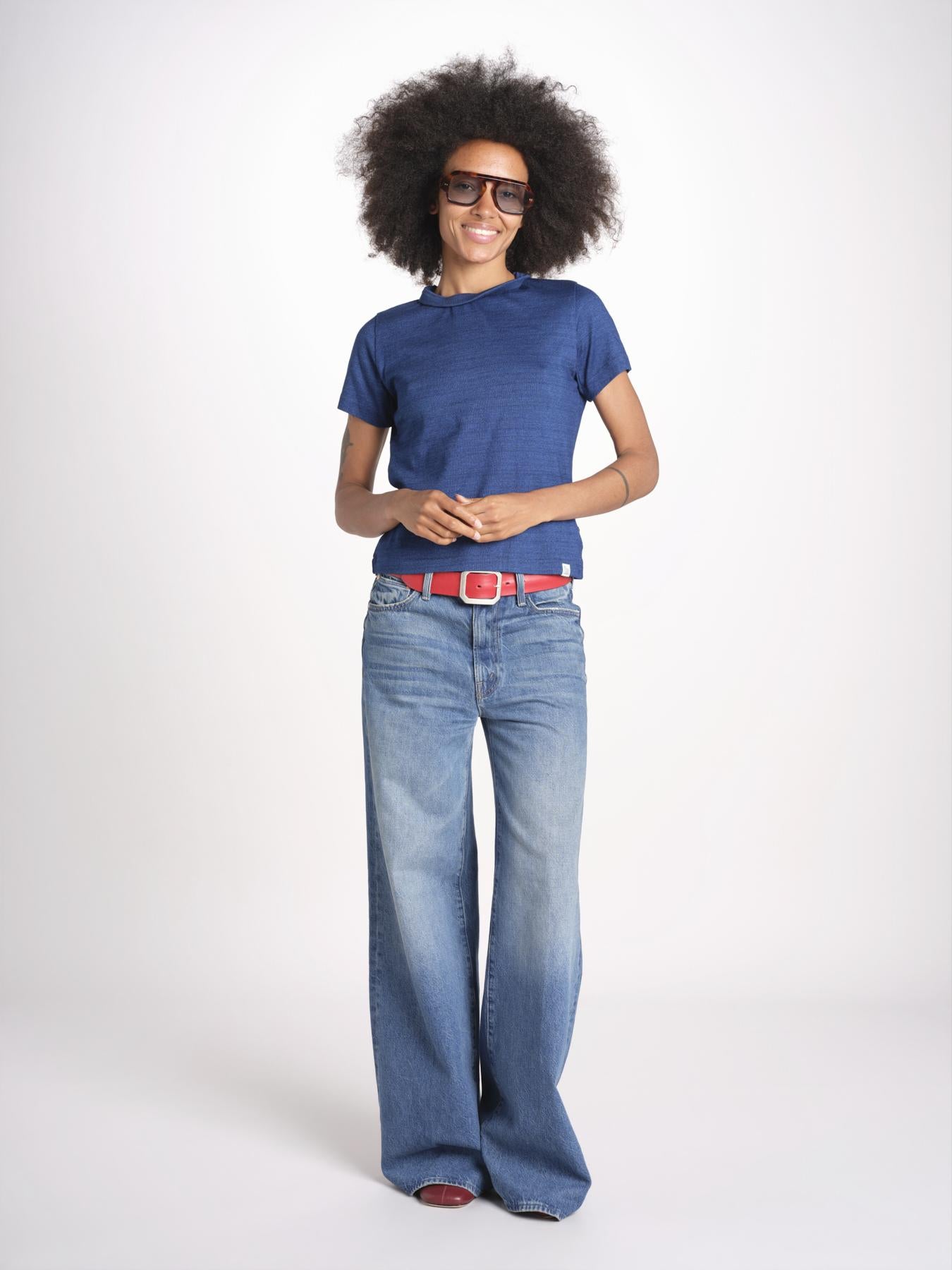 t-shirt girocollo manica corta in cotone organico WTEE03 520 INDIGO merz b 