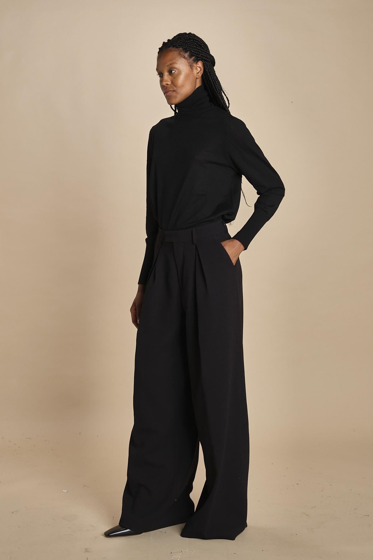pantalone con pinces in lana NINA PLEAT CA1398 BLACK berwich 