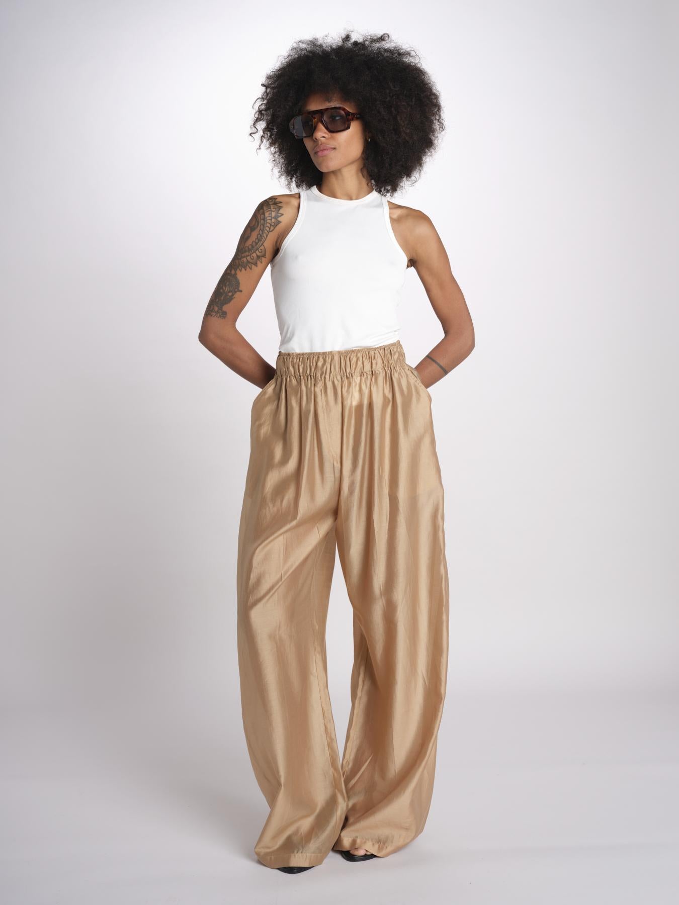 pantalone in mussola con elastico DORA 3119 T0161 BEIGE T0045 the latest 
