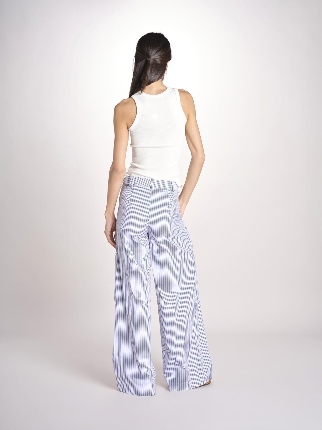 pantalone in popeline a righe RYAN MJD250_ATEX93 BLUE WHITE STRIPES jejia 