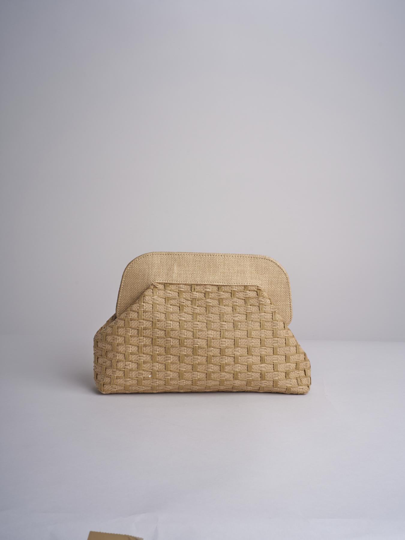 DALIA clutch in paglia e pelle a quadri DALIA RATTAN 101 NATURALE.CASTAGNA via mail bag 