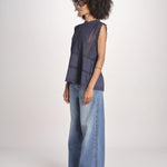 top in voille con pizzo THE SONNET TOP T1473435L NAVY the GREAT 