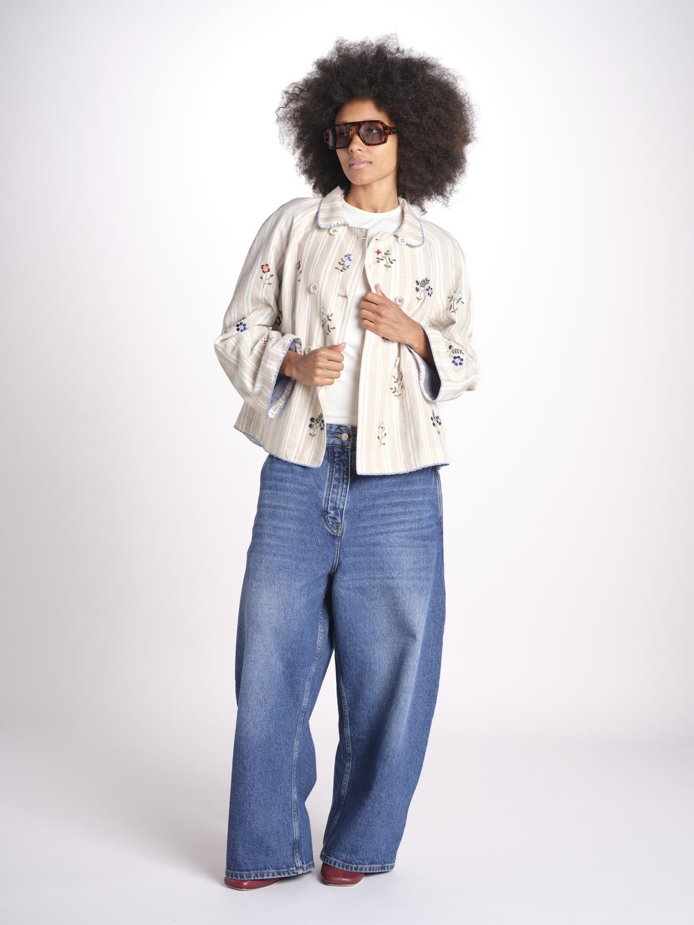 giacca manica lunga a righe 7WS-83S BEIGE.WHITE STRIPES payal pratap 