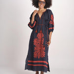 abito con ricamo BE25215 NAVY RUST benaras soleil 