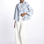 Giacca doppio petto fiori ricamati a mano 7FW 43 BY HAND LIGHT BLUE STRIPE payal pratap 