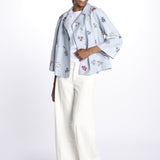 Giacca doppio petto fiori ricamati a mano 7FW 43 BY HAND LIGHT BLUE STRIPE payal pratap 