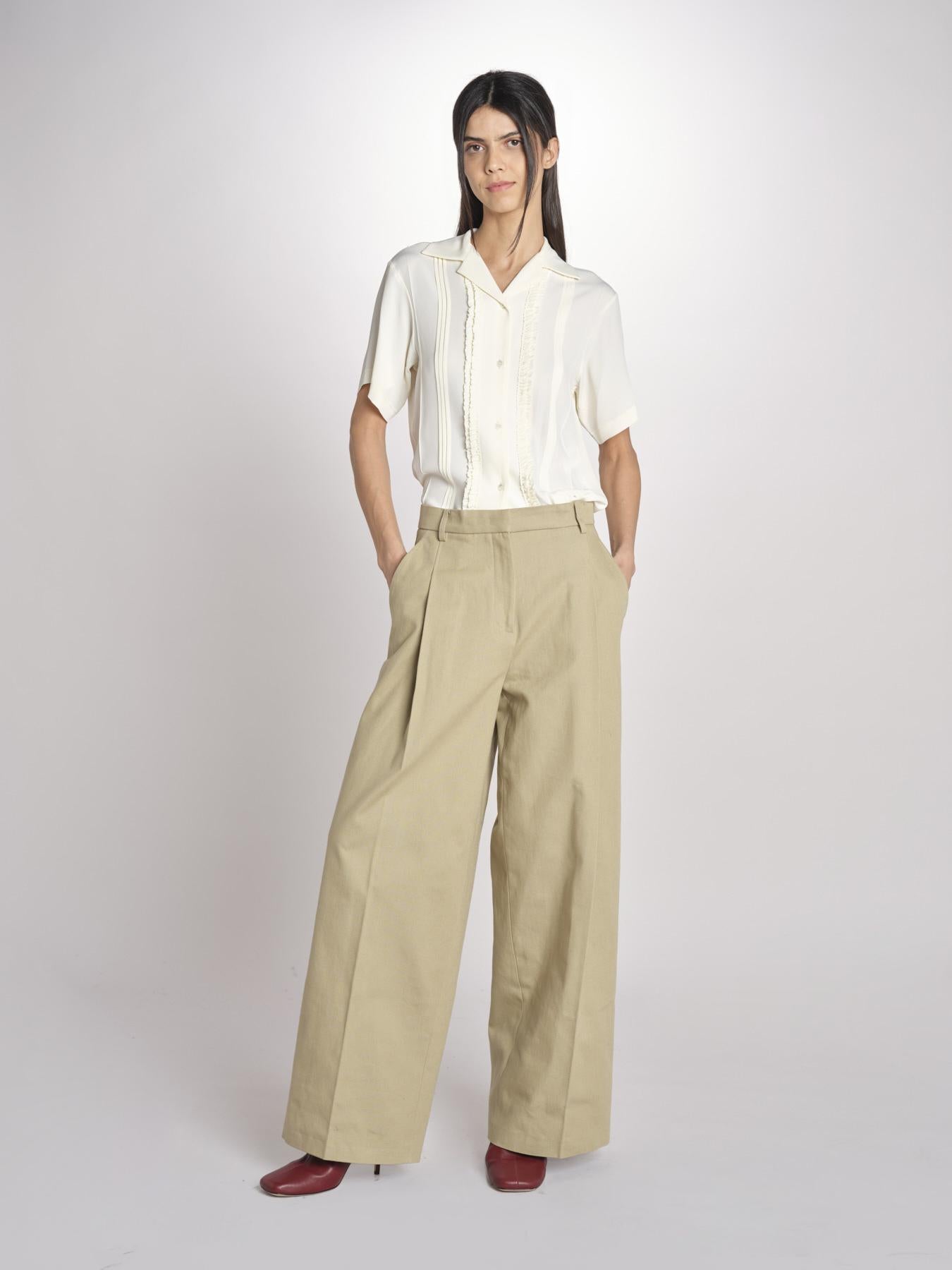 pantalone in canvas con pinces B042-02152-1186 KAKI CHIARO n21 