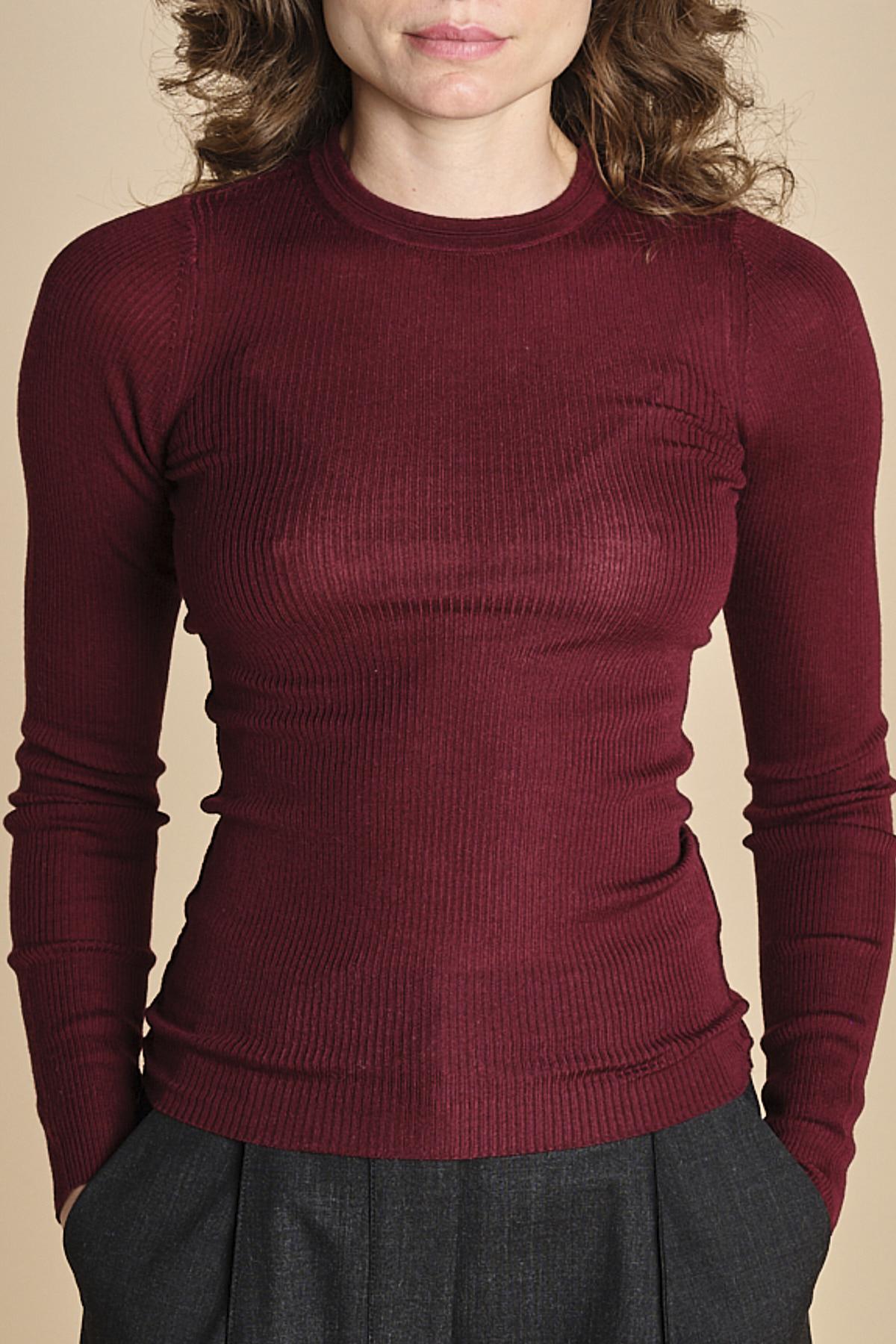 girocollo a costine manica luna in lana merino LAU30 E14015 BORDEAUX milaura 