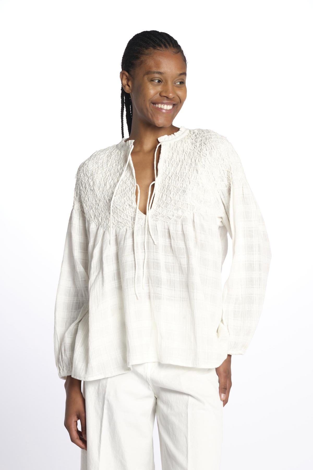 NICOLETTA camicia ricami rombi B0134 SNOW louise misha 