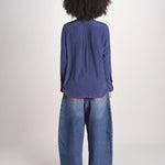 camicia in seta con bordino rosso ANTHEA BLU milaura 
