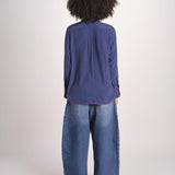 camicia in seta con bordino rosso ANTHEA BLU milaura 