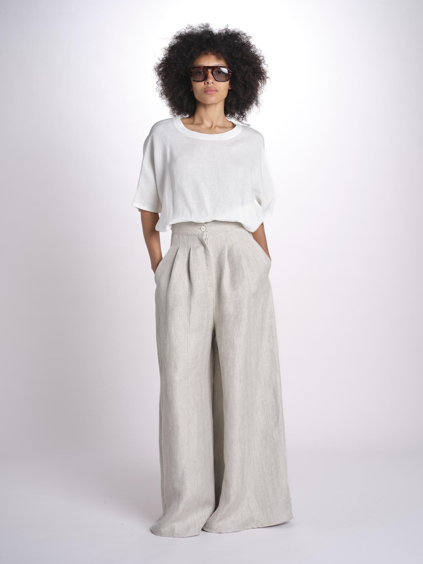 2906L pantaloni in lino spinato U2906L BEIGE dusan 