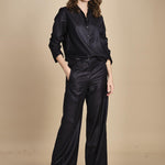 pantalone a vita bassa con elastico in lana e seta. ASTRID STR02 NAVY nine in the morning 