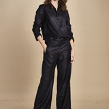 pantalone a vita bassa con elastico in lana e seta. ASTRID STR02 NAVY nine in the morning 