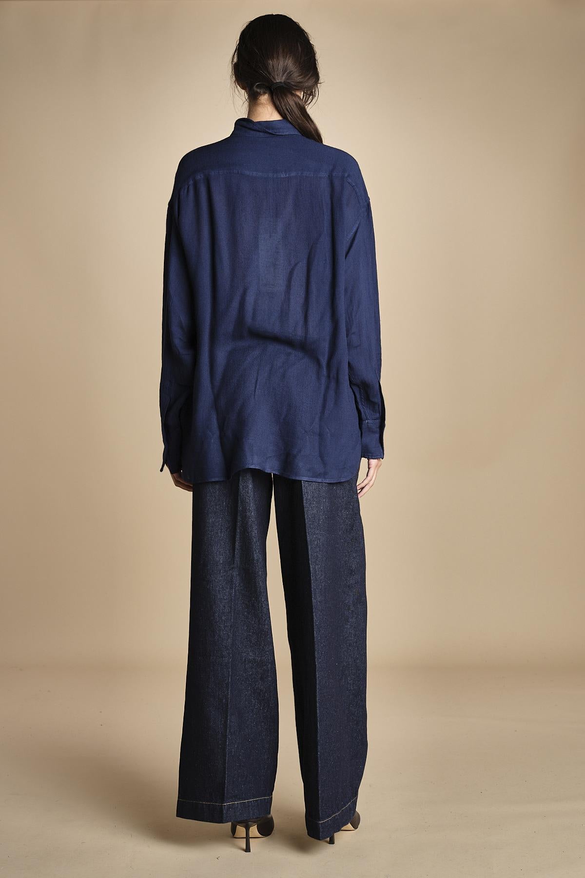 camicia da uomo in voille lana DANY NAVY BLUE true avenue 