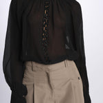Camicia manica sbuffo ricamo cetrale BE24544 BLACK milaura 