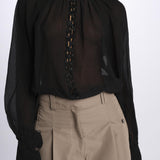 Camicia manica sbuffo ricamo cetrale BE24544 BLACK milaura 