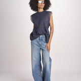 top in voille con pizzo THE SONNET TOP T1473435L NAVY the GREAT 