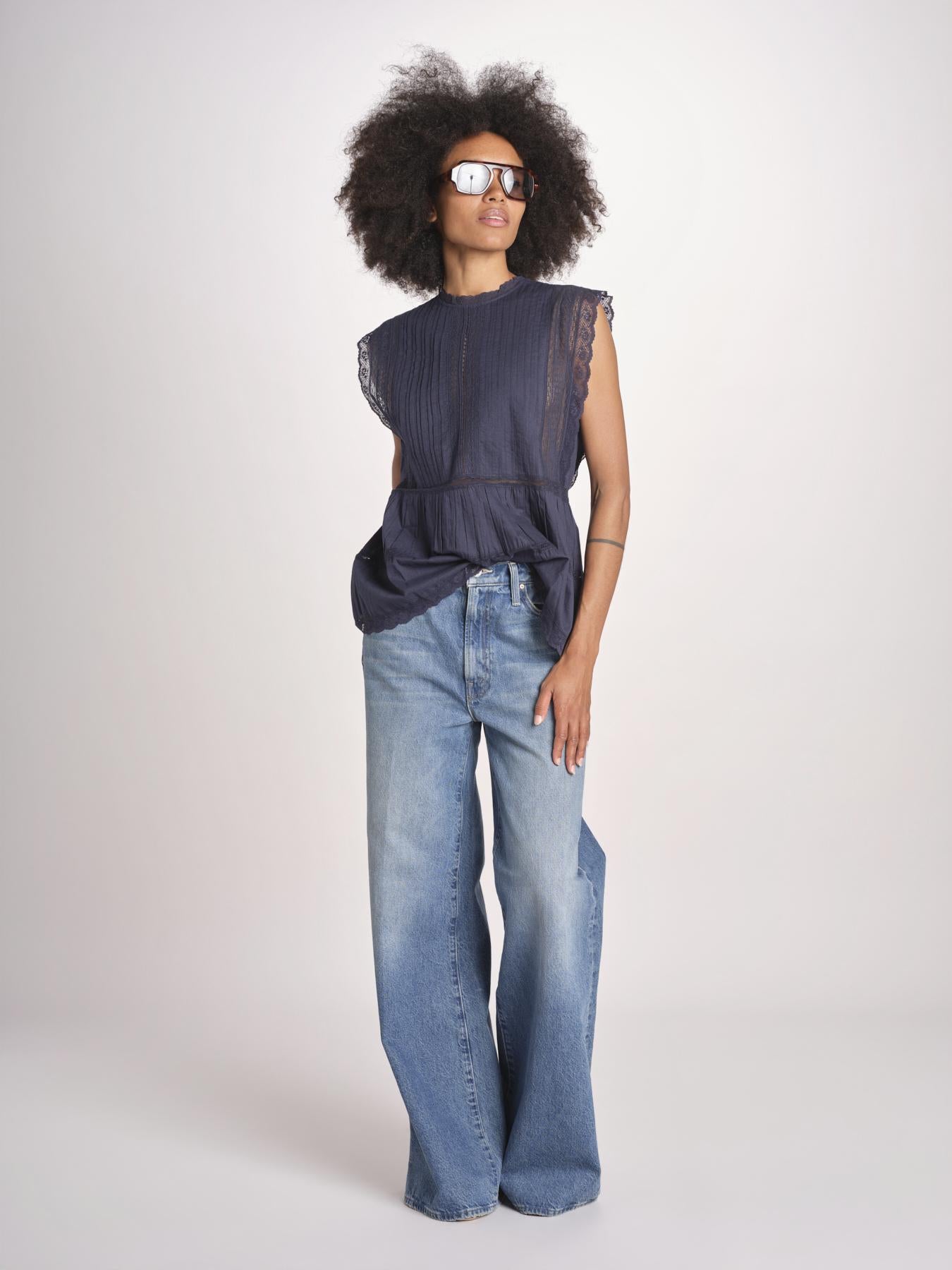 top in voille con pizzo THE SONNET TOP T1473435L NAVY the GREAT 
