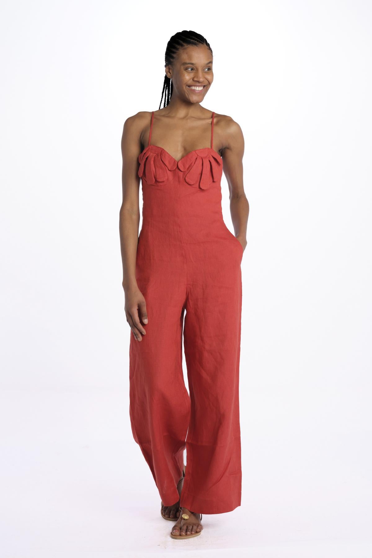 Tuta RED PETALS  lino con fiori 332196 RED farm rio 
