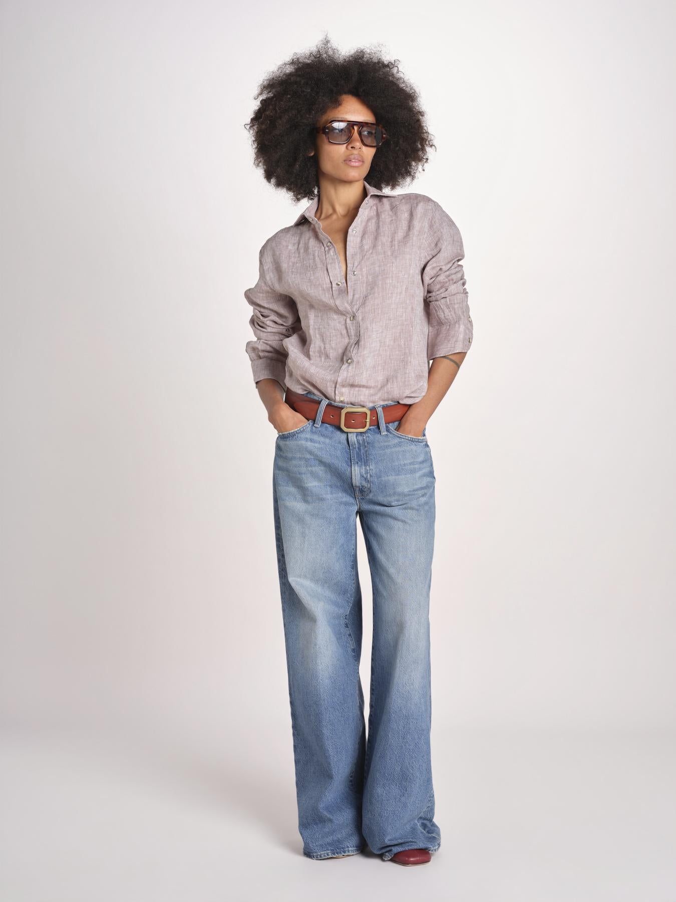 camicia uomo lino con automatici SABRILI BROWN milaura 