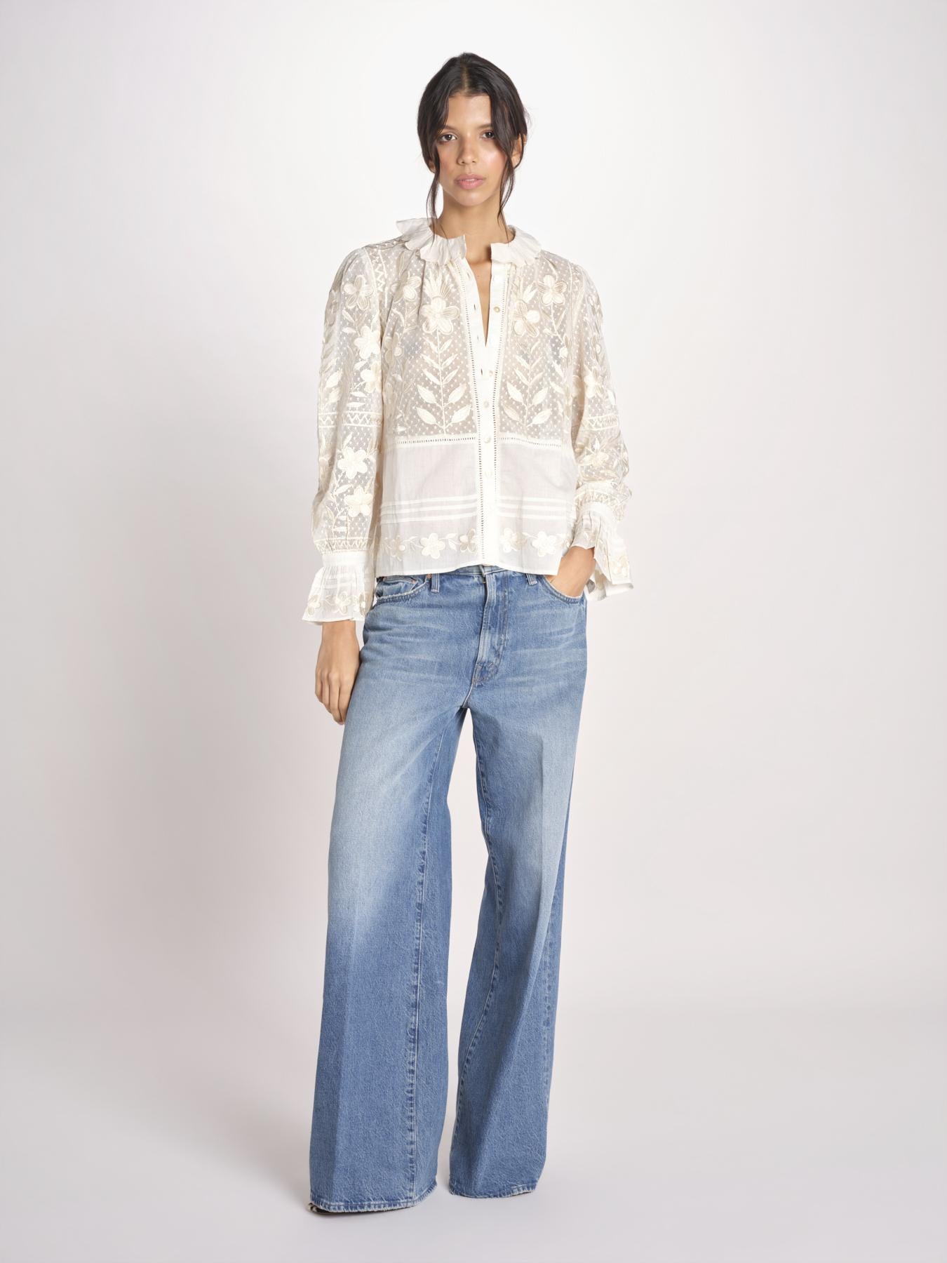 camicia con pizzo e fiori CARIOCA BLOUSE CARIOCA1BLO CREAM antik batik 