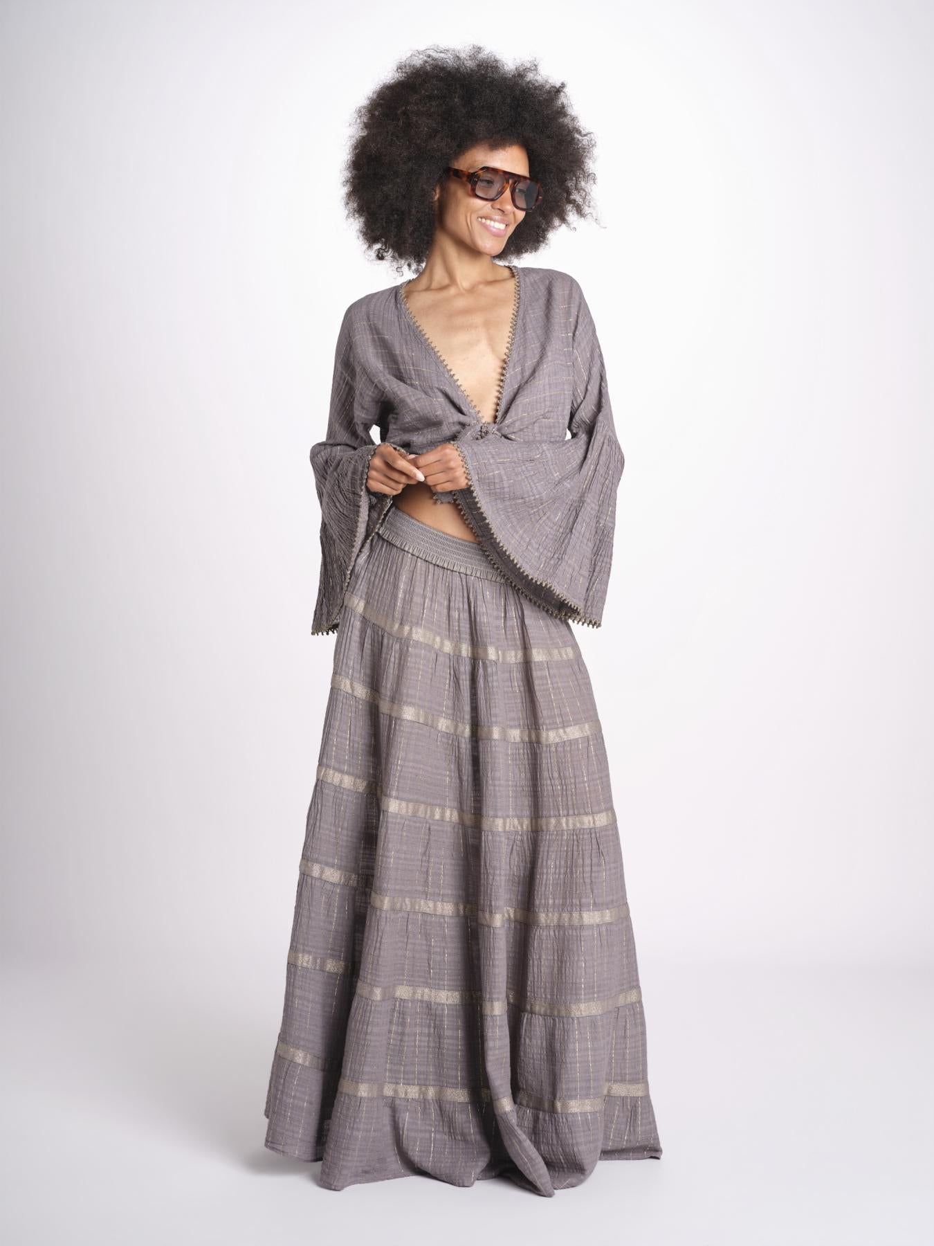 camicia cropped con nodo in lurex gessato JUNE STONE GREY christianzen 