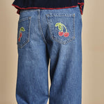 denim chiaro con ciliegie sul retro THE PIPE DREAM BUTTON SNEAK FRAY 11316 1085 mother 