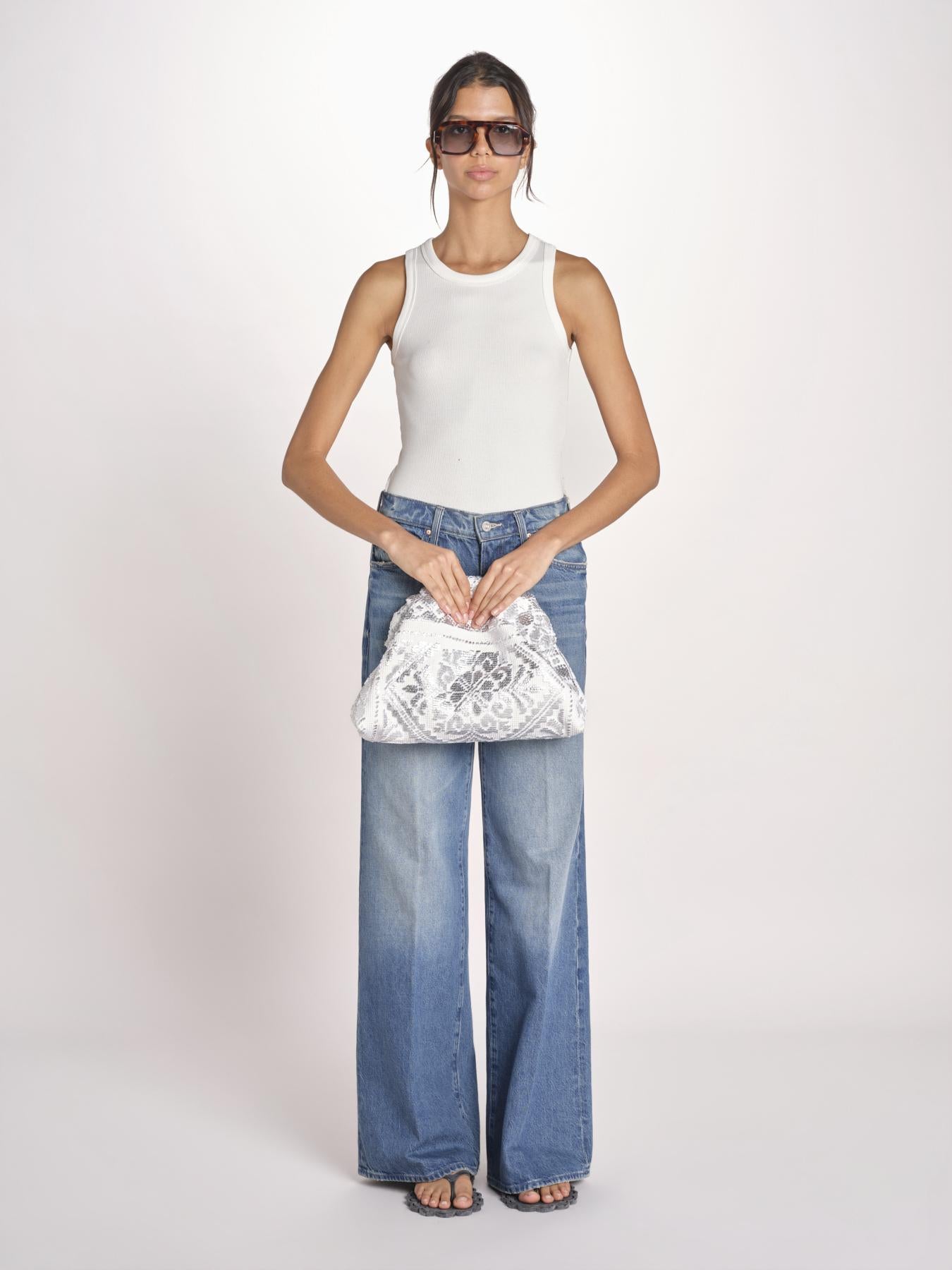 clutch in spugna dipinta a mano PM.25E28. 213 WHITE SILVER le daf 