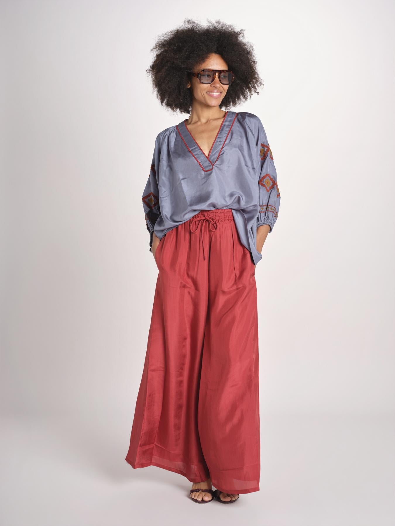 camicia in seta BE25261 GREEN BLU benaras soleil 