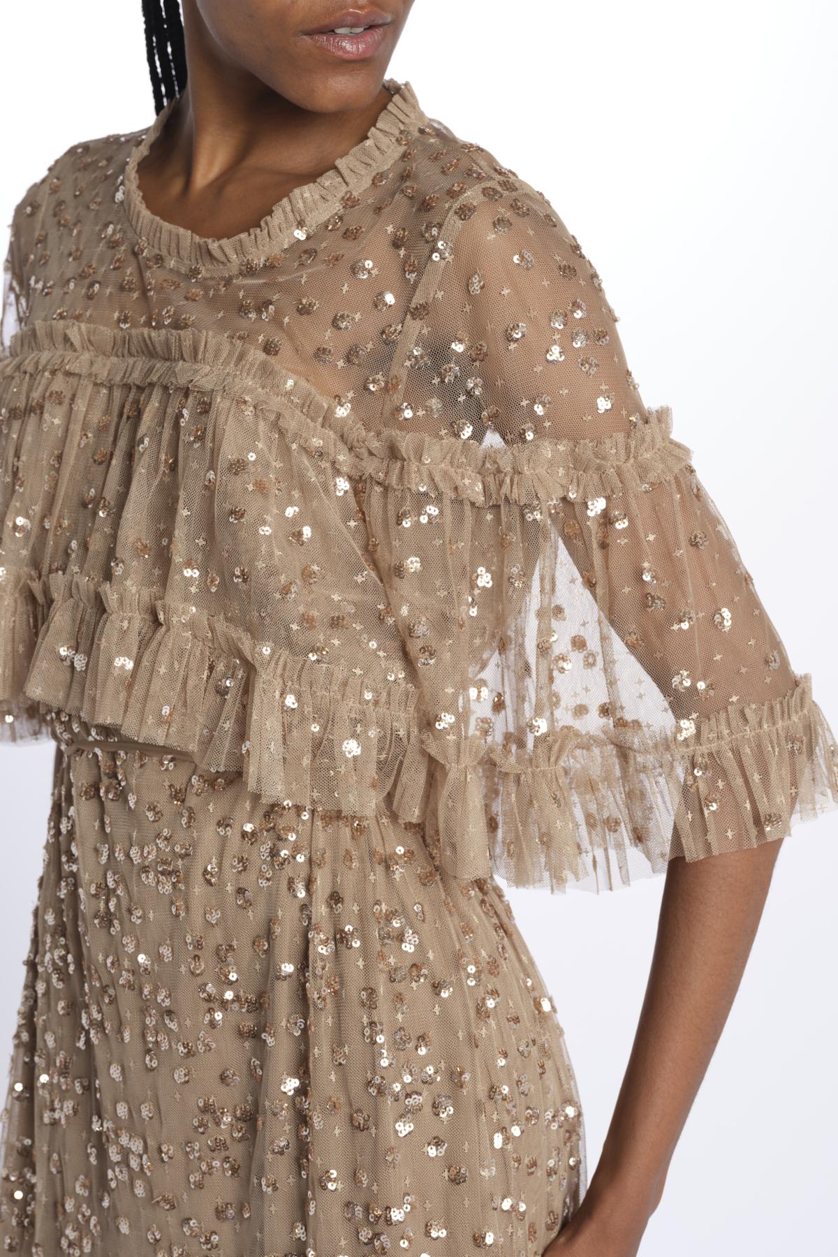 LEILA DOT TIERED LEILA DOT TIERED CAPE ANKLE GOWN FAWN needle & tread 