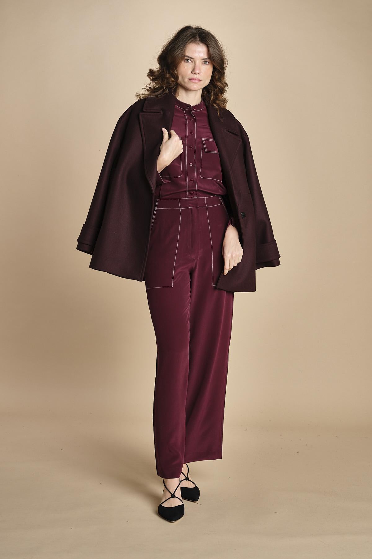 tuta con manica plisse BY_2269J BURGUNDY bodice 