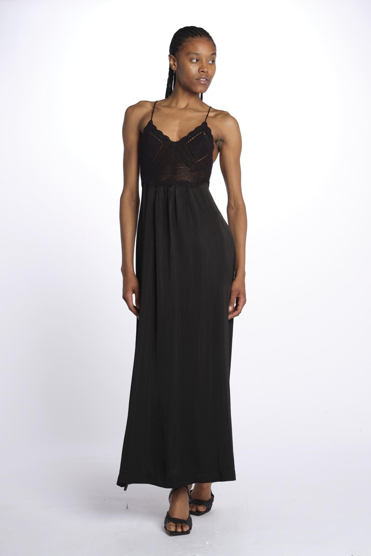 Abito crochet+raso 142401 BLACK lvir 