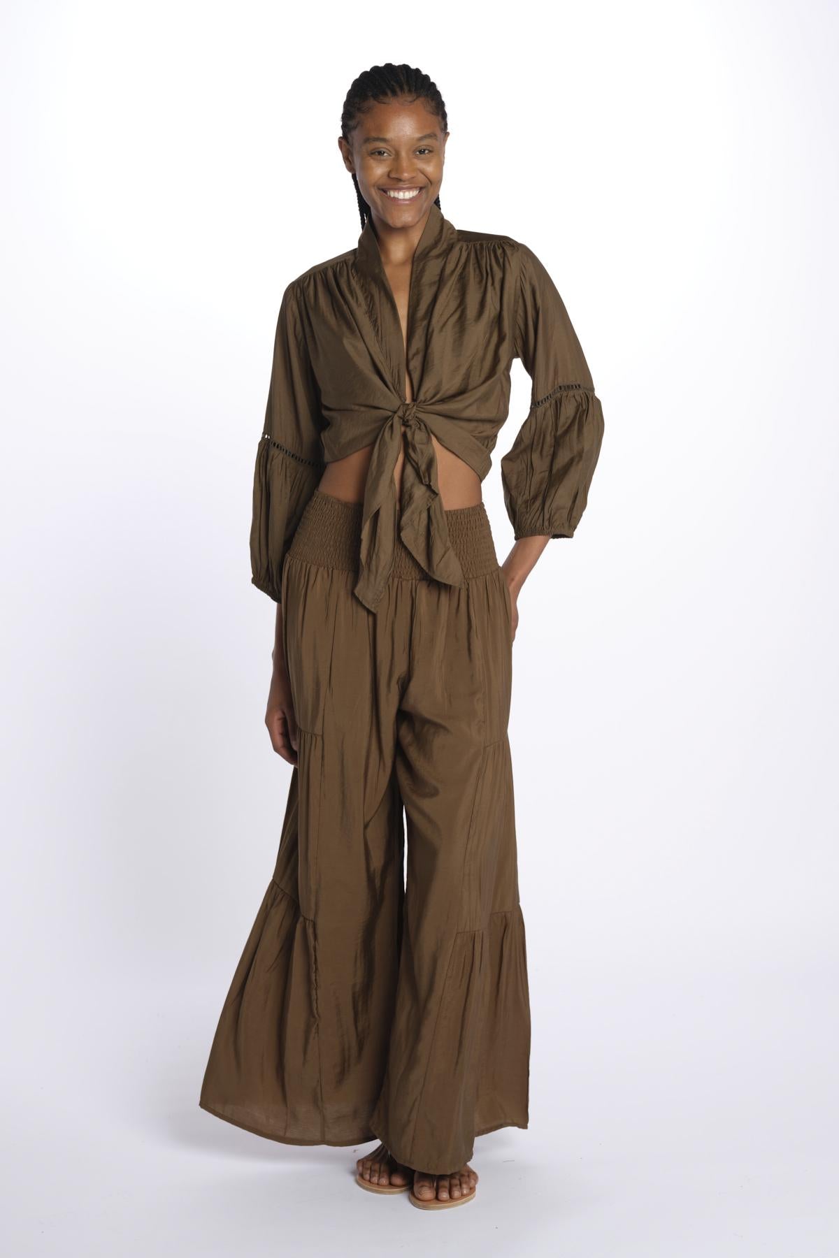 MARIA top con nodo e maniche lunghe MARIA OLIVE laraethnics 