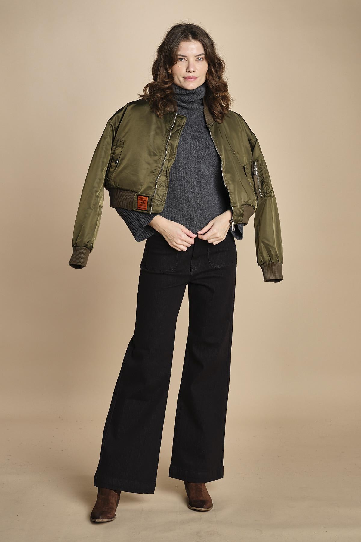 denim a zampa con taschine FAUVE BLACK fam 