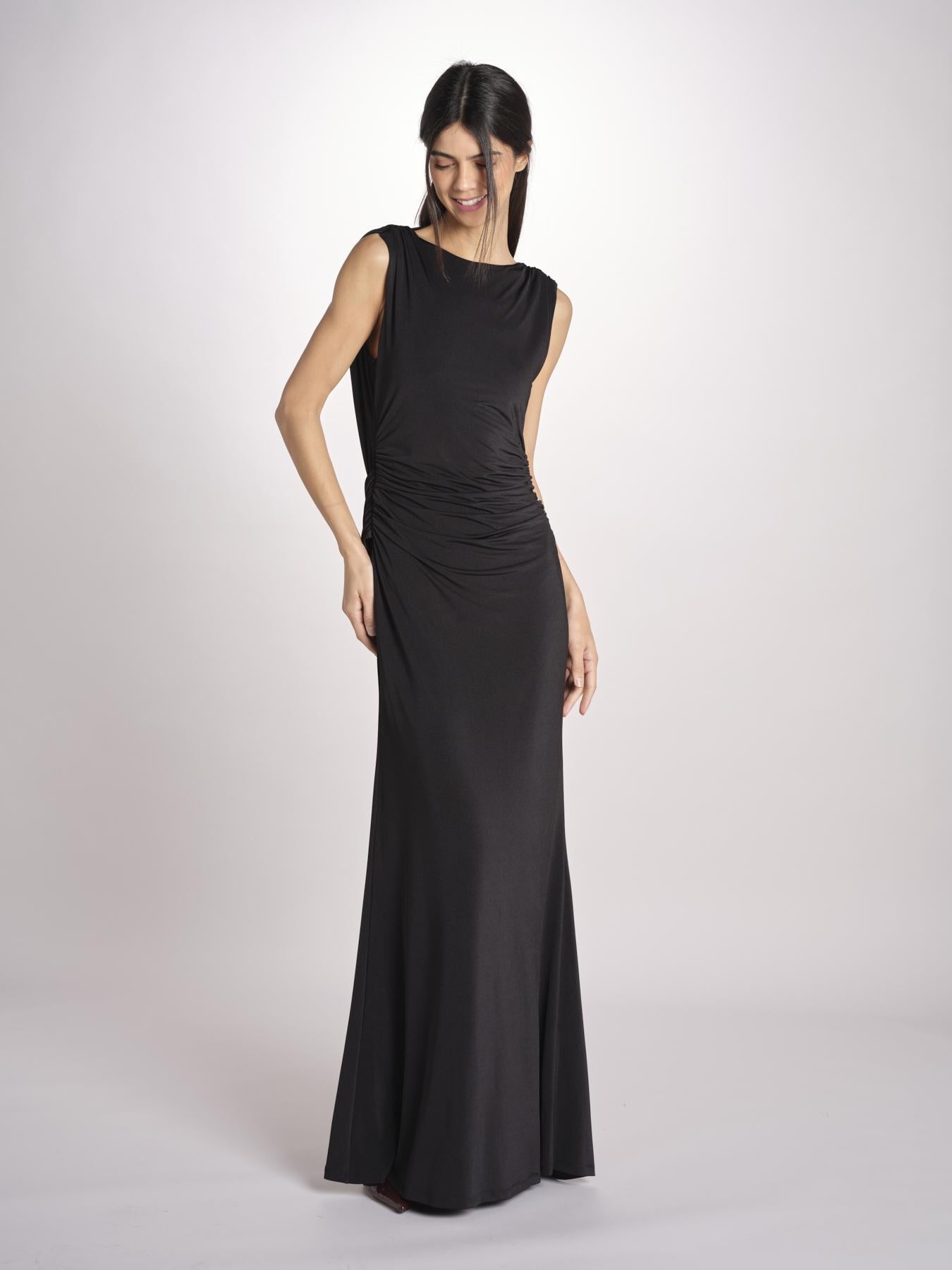 abito lungo in jersey con scollo dietro 3328 BLACK access 