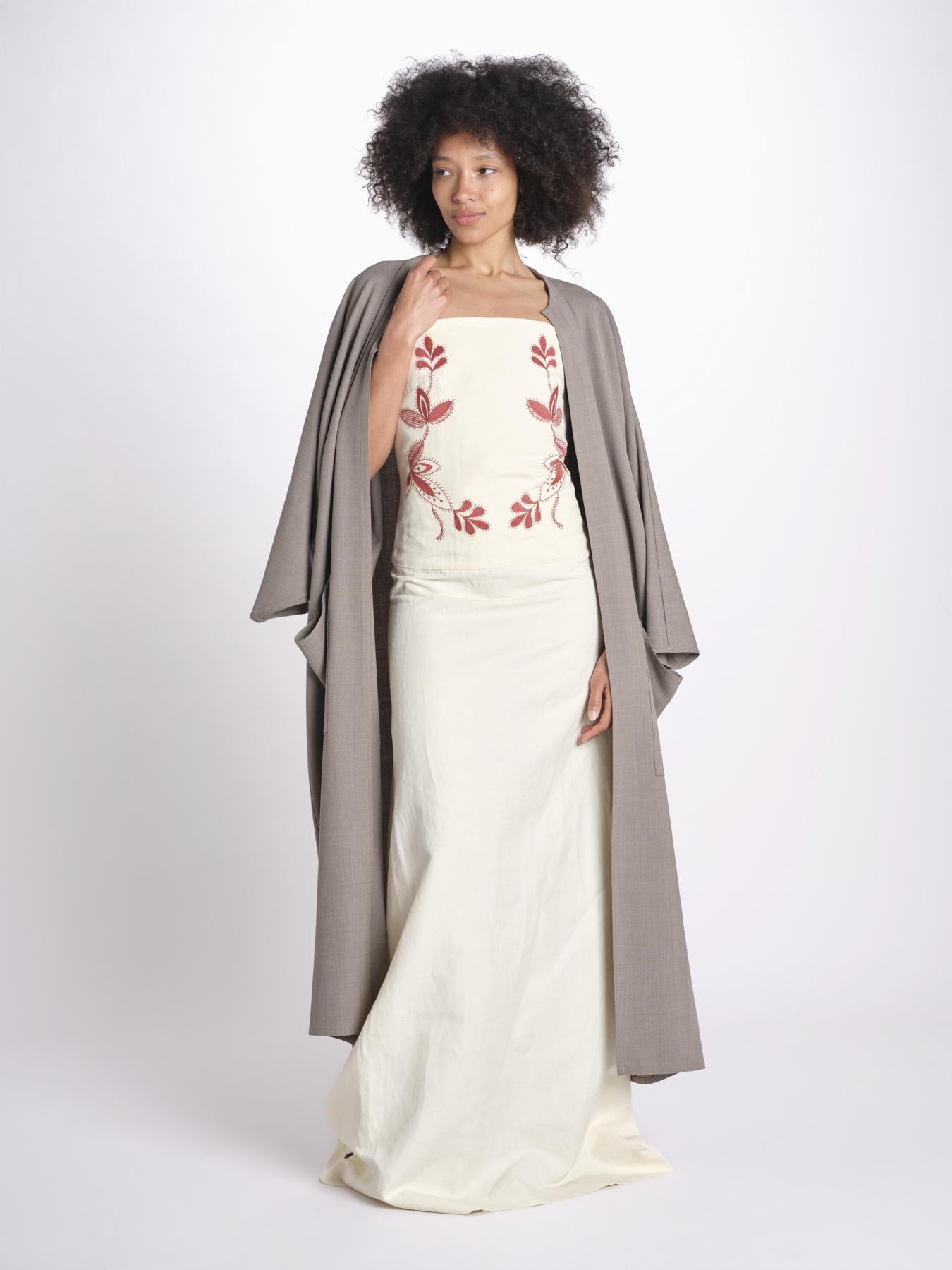 abito lungo con bustier ricamato ANOUK JA018 MILK fortela 