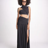 gonna lunga con drappeggio e spacchi TAYLA DEEP BLACK amazuìn 