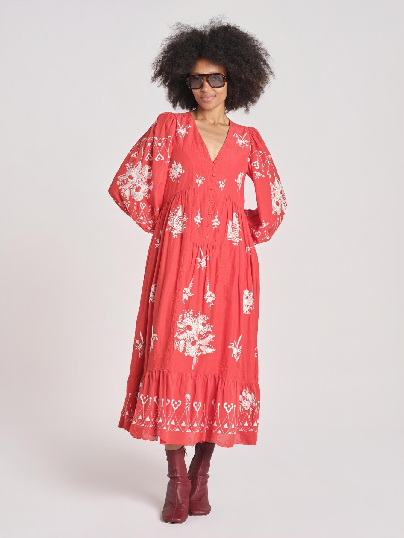 abito con ricamo fiori SERAFINA DRESS 100 POPPY sea ny 