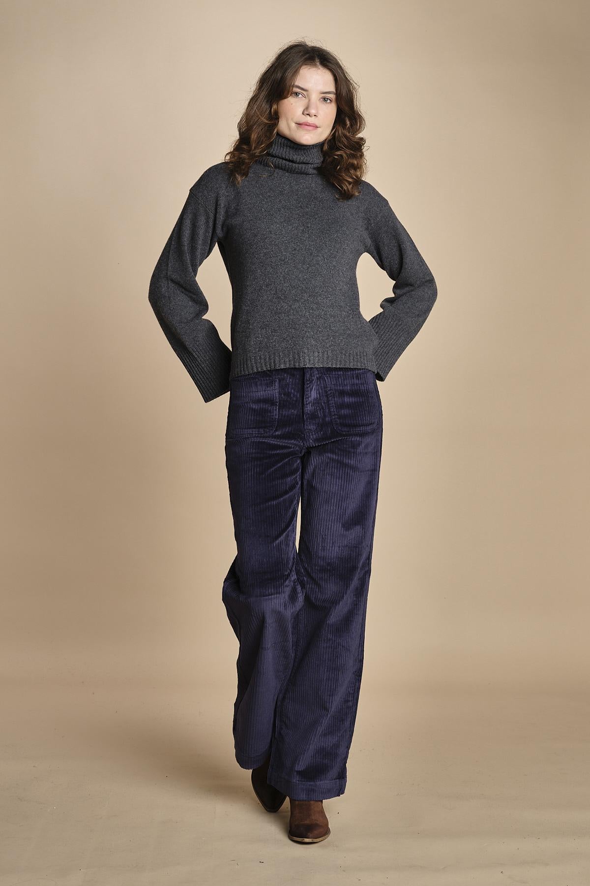 pantalone a zampa con taschine FAUVE WX NAVY fam 