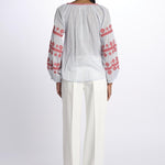 BALERIC camicia con maniche ricamate by milaura. BE22189 PALE BLU RED benaras soleil 